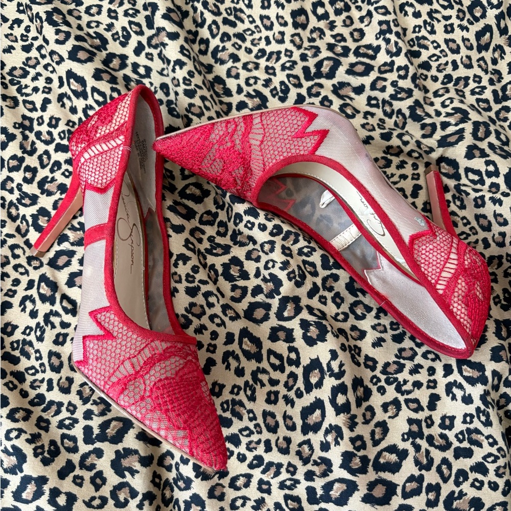 jessica Simpson red lace heels